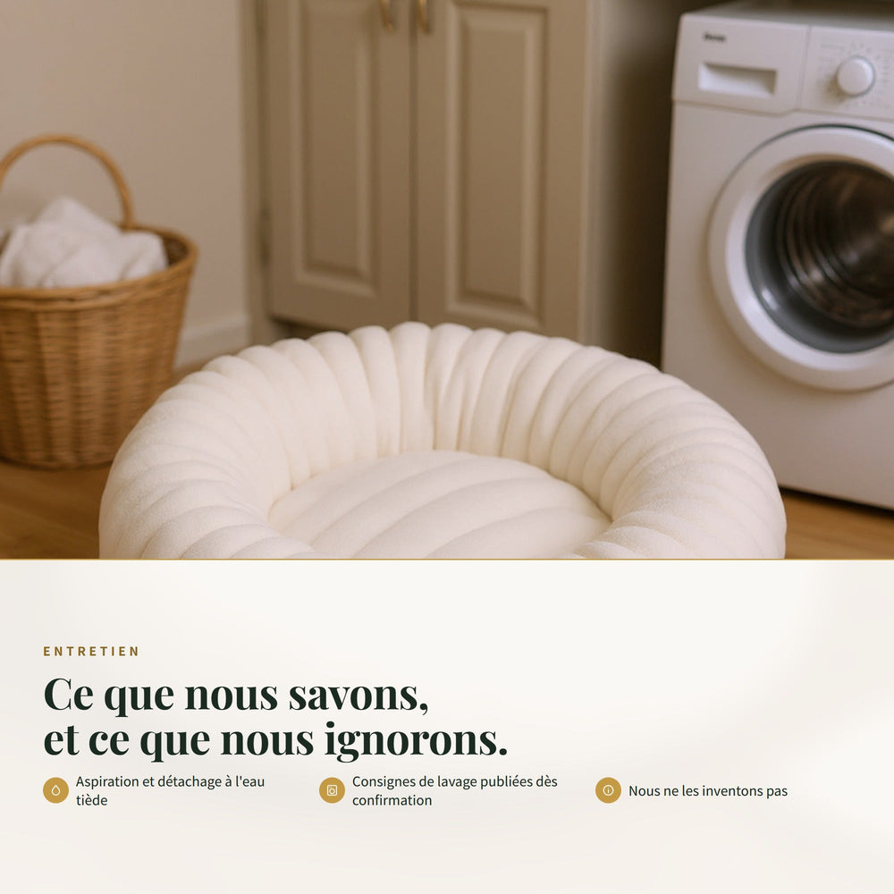 Panier chien rond bouclette CANIPANI — ENTRETIEN : Ce que nous savons, et ce que nous ignorons.