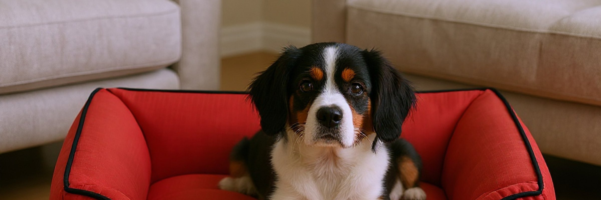 Un cocker installé dans le canapé pour chien déhoussable CANIPANI