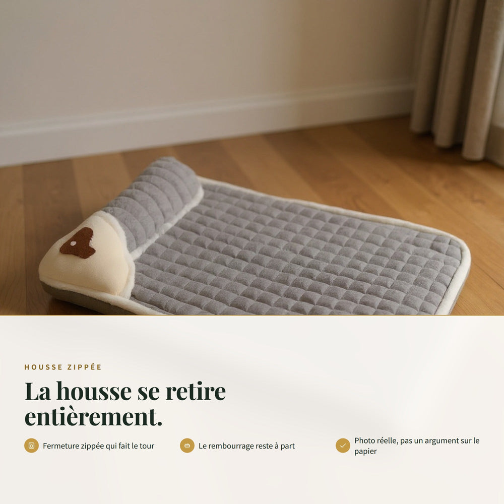 Panier chien orthopédique à mémoire de forme CANIPANI — HOUSSE ZIPPÉE : La housse se retire entièrement.