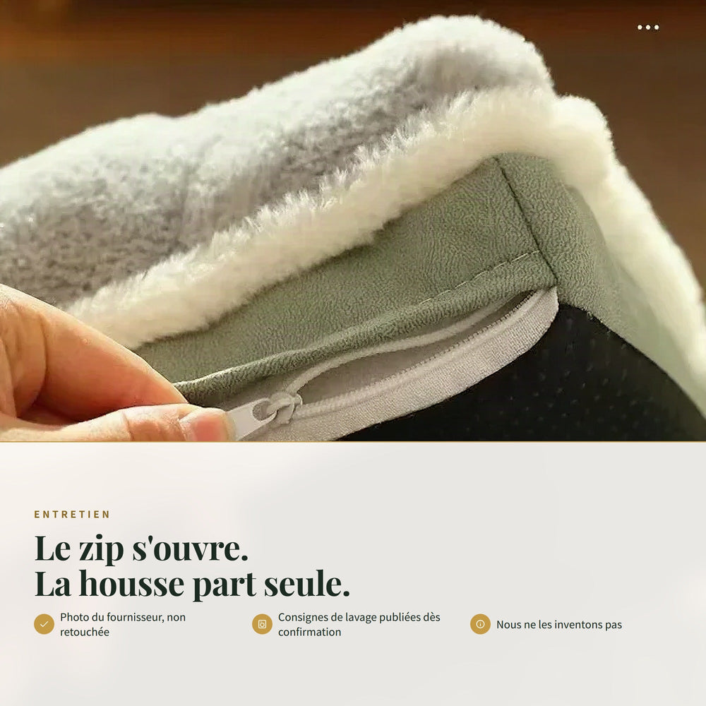 Panier chien orthopédique à mémoire de forme CANIPANI — ENTRETIEN : Le zip s'ouvre. La housse part seule.